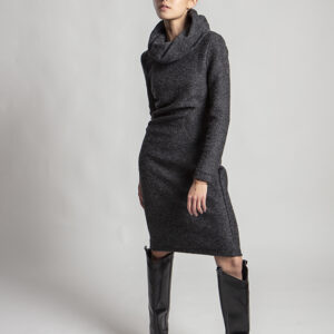 Sculpted hood wool dress in grey — Graffi Atelier limited edition.