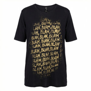 Black hand-painted cotton jersey T-shirt with BLAH BLAH artwork – unique handmade piece