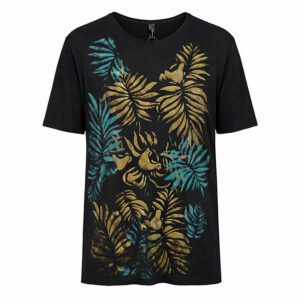 Black Jungle T-shirt with hand-painted botanical artwork – handmade cotton jersey