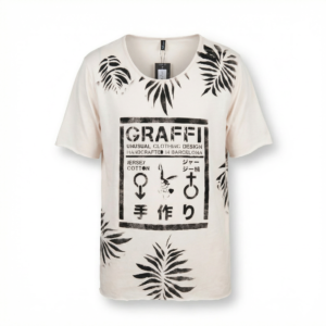 White Jungle T-shirt with hand-painted botanical artwork – handmade piece.