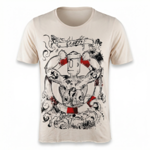 White hand-painted Popeye T-shirt — soft cotton jersey handmade garment.