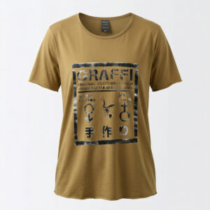 Stamp Olive handmade cotton jersey T-shirt by GRAFFI featuring original hand-painted artwork